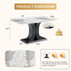 Modern Dining Table Set for 6, Marble Kitchen Table Chair Set for 6, Rectangular Kitchen Table with 6 Pu Leather Upholstered Chair for Dining Room