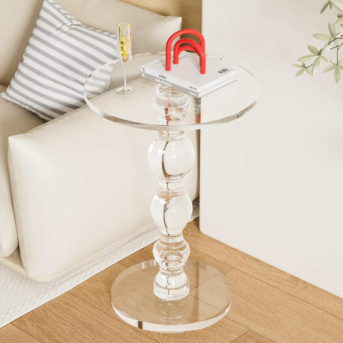 Acrylic Side Table, Acrylic end Table, Clear Small Round Side/End Tables with Support Rod, Modern Drink Table/Nightstand for Living Room Bedroom Lobby Balcony, 15.7'' L x 15.7'' W x 22.6'' H