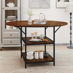 GOFLAME Round Dining Table for 4-6 People, 47” Kitchen Table with 2-Tier Storage Shelves and Heavy-Duty Metal Frame, Industrial Dinner Table for Kitchen, Dining Room, Apartment, Rustic Brown