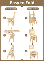 Baoz 3-in-1 Wooden Library Ladder, 4 Tier Folding Ladder, Convertible Step Stool & Display Rack with Lock Buckle Fixation, 300lbs Capacity Step Stool for Kitchen, Library, Office