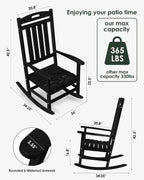 Outdoor Rocking Chair, All-Weather Resistant Poly Lumber Rocker Chair Outdoor, High Back Plastic Patio Rocking Chairs for Outside Porch Rocker Garden Lawn, Black