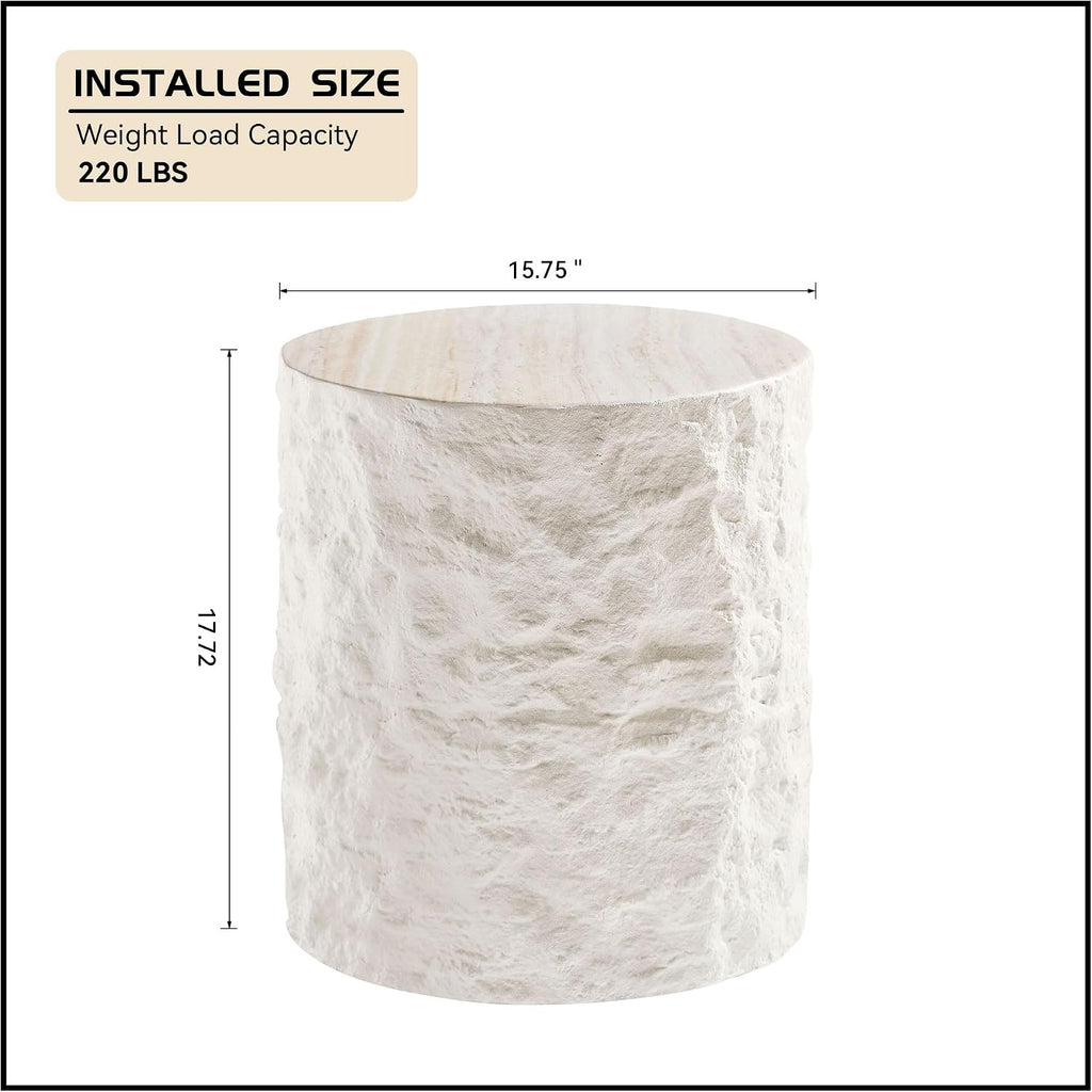 WILLIAMSPACE 15.75" Round End Table Side Table with Cement Stone Pattern for Living Room, Modern Circle Fiberglass Small Coffee Sofa Table, No Need Assembly (Beige)