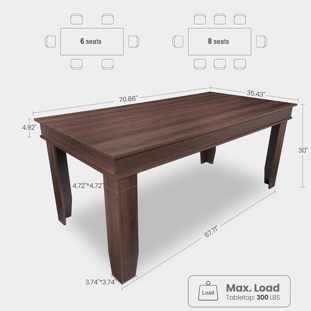 GAOMON Farmhouse Dining Table for 6-8 People, 71" Long Wood Kitchen Table with Sturdy Frame & Rustic Wooden Finish, 6-8 Seats Large Rectangular Tables for Dinner, Kitchen, Dining Room