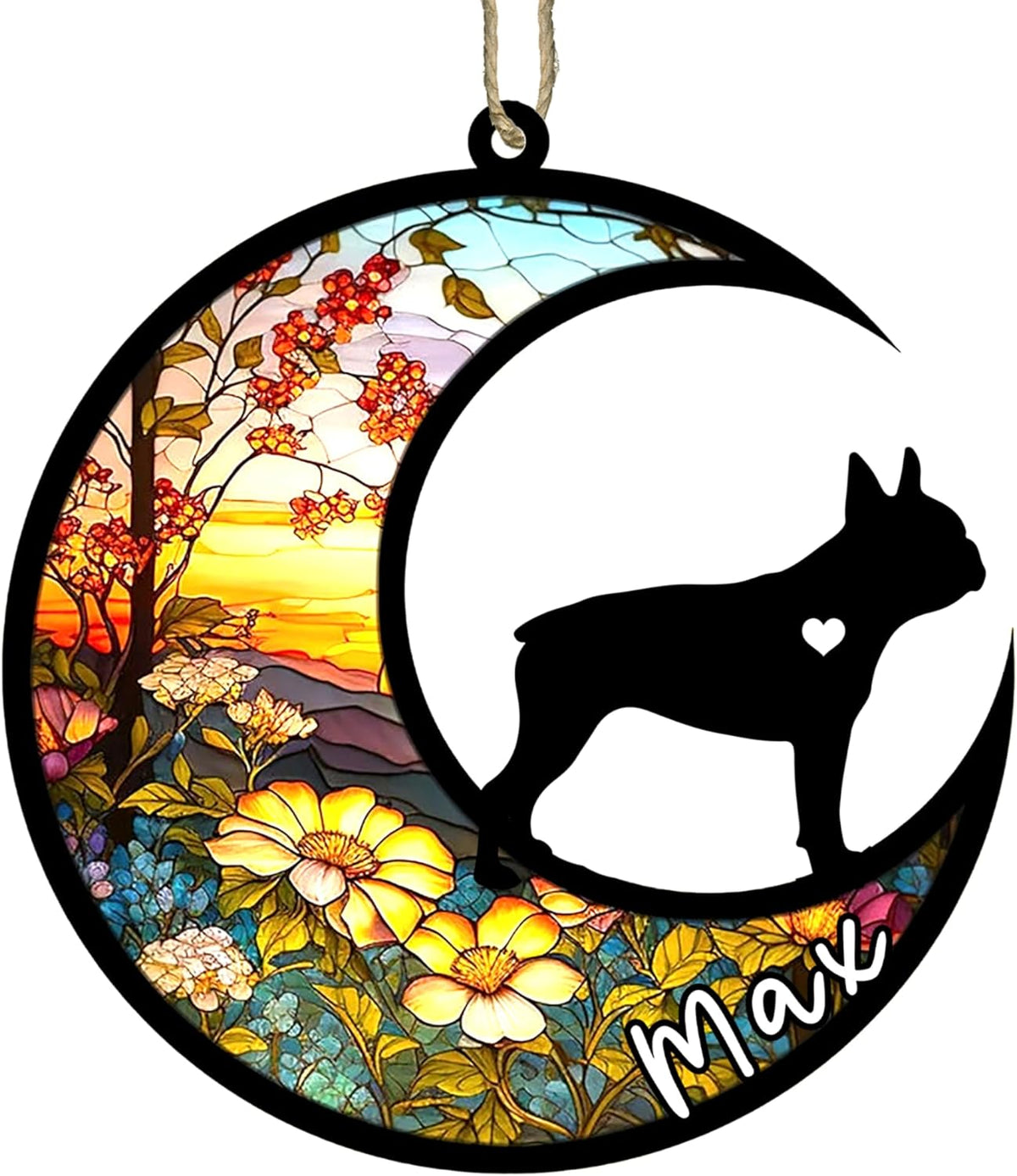 Personalized Dog Memorial, Custom Name Boston Terrier Dog Christmas Ornament with Name, Custom Breeds, Pet Loss Light Catcher, Gifts for Lovers Loss of Pet Sympathy on Mothers Day Christmas