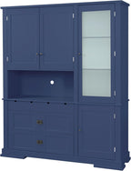 78" Tall Kitchen Pantry Cabinet with Hutch, Large Freestanding Buffet with Drawers, Cabinet Door Organizer and Adjustable Shelves, Wood Tall Storage Cabinet for Kitchen, Dining Room, Blue