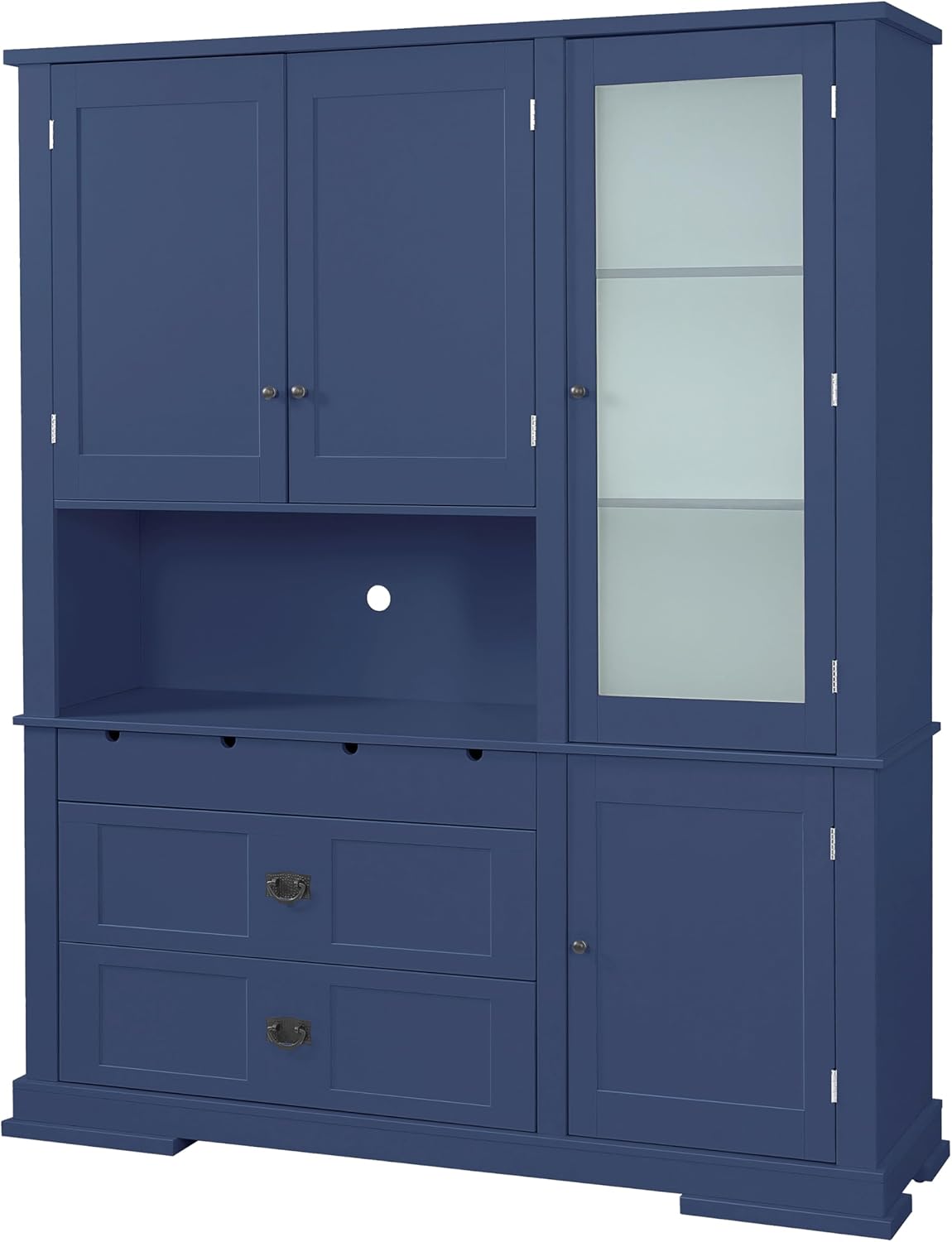 78" Tall Kitchen Pantry Cabinet with Hutch, Large Freestanding Buffet with Drawers, Cabinet Door Organizer and Adjustable Shelves, Wood Tall Storage Cabinet for Kitchen, Dining Room, Blue