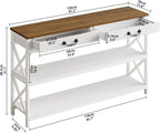 IRONCK 47.2" Farmhouse Console Table, Sofa Table with Drawer, Narrow Long Entry Table with 2 Shelf for Entryway, Living Room, Hallway, White/Walnut