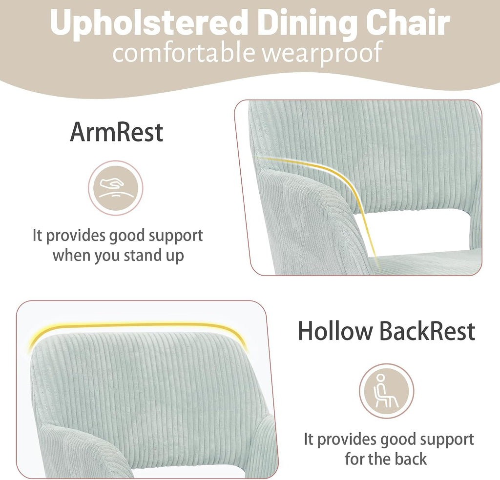 KCC Small Modern Dining Room Arm Chairs for Kitchen 1 PC,Blue | Mid-Century Upholstered Corduroy Fabric Side Seat Club Guest with Metal Tube Legs