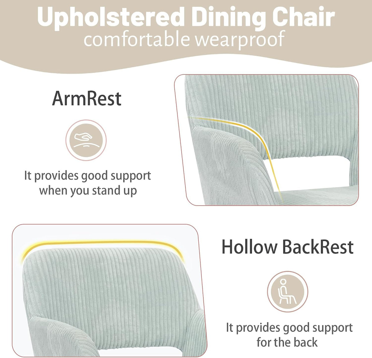 KCC Small Modern Dining Room Arm Chairs for Kitchen 1 PC,Blue | Mid-Century Upholstered Corduroy Fabric Side Seat Club Guest with Metal Tube Legs