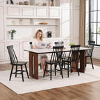 Black Dining Chairs Set of 6, Farmhouse Windsor Spindle Back | 17.5" Wide Seat, Solid Wood, Armless Design, Mid Century Modern, Kitchen & Dining Room Chairs, Easy Assembly