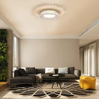 Modern K9 Crystal Dimmable LED Flush Mount Ceiling Light,15 Inch 36W/5CCT 3000K-6000K Luxury Chrome Round Close to Ceiling Lighting Fixtures for Living Room,Kitchen,Bedroom,Dining Room