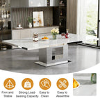 94 in Large Extendable Dining Table for 6 8 10, White Marble Pattern Top & Silver Mirrored Base, 3 Position Expansion 63" to 94", Modern Luxury Expandable Dining Room Table for Dinner Family Gathering