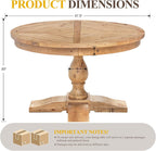 47" Round Dining Table with Wooden Pedestal Base, Reclaimed Pine Wood Dinner Table for 4, Heavy Duty Pedestal Table for Kitchen/Dining Room/Living Room/Restaurant, Natural