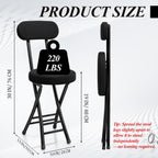 4 Pack Folding Bar Stool Cushioned Padded Folding Stool, 19 Inch Height Bar Stools with Backrest, Faux Leather Seat, Black Foldable Chair Support 220 LBS for Kitchen Room Hiking Camping Fish