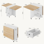 Jocoevol Folding Dining Table for Small Spaces, Foldable Kitchen Table with Drawer, 2-Tier Storage Shelf & Wheels, Space Saving Dining Table for 2 4, Farmhouse, (Natural 47.2" x 23.6" x 29.5")