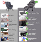 Lazy Chair with Ottoman, Comfy Chair with Pillow，Dark Grey