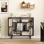 Giantex 3 Tier Geometric Bookshelf, Modern Freestanding Bookcase w/Staggered Shelves, Decorative Open Storage Display Shelves with Legs, Mid Century Storage Organizer for Living Room (Dark Gray)