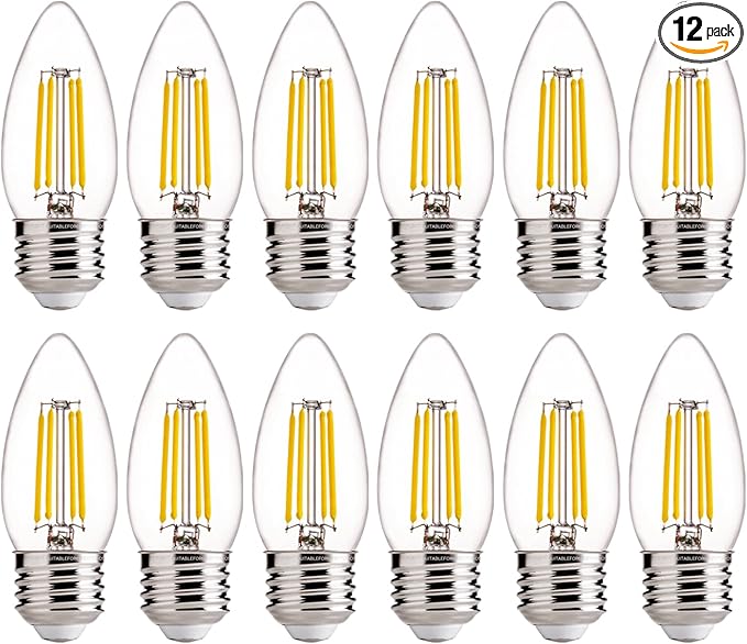 FLSNT 60W Equivalent LED Chandelier Light Bulbs, Dimmable LED B11 E26 Candelabra Base Bulbs, 3500K Natural White, 550LM, 12 Pack UL,CA65 Listed.