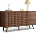60" Buffet Cabinet with Storage, Sideboard Buffet Cabinet with 3 Drawers and 2 Doors, Mid Century Modern Coffee Bar Cabinet/TV Stand with Adjustable Shelves, Dark Brown