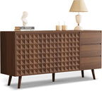 60" Buffet Cabinet with Storage, Sideboard Buffet Cabinet with 3 Drawers and 2 Doors, Mid Century Modern Coffee Bar Cabinet/TV Stand with Adjustable Shelves, Dark Brown