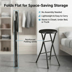 Portable Folding Metal Stool with Non-Slip Rubber Feet, Lightweight Compact Stool for Kitchen, Bar, Classroom, and Camping, Space-Saving Foldable Design with Padded Seat, Supports 200 lbs, Black
