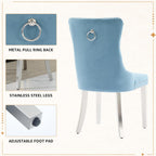Velvet Dining Chairs Set of 4, Tufted Upholstered High Wingback Chairs with Nailhead Trim & Pull Ring, Silver Stainless Steel Legs for Dining Room, Sillas de Comedor, Light Blue