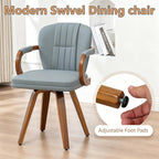 Swivel Dining Chairs with Arms | Mid Century Modern Blue Faux Leather Kitchen Chairs,Bentwood Side Chairs,Ergonomic Wood Accent Chair No Wheels 1PCS