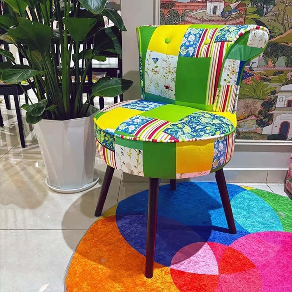 Etlegor Retro Wooden Makeup Chair, French-Style Dining Chair with Curved Upholstered Backrest Velvet Vanity Stool for Bedroom, Dining Room, Living Room(#3,Seat Height: 50 cm)