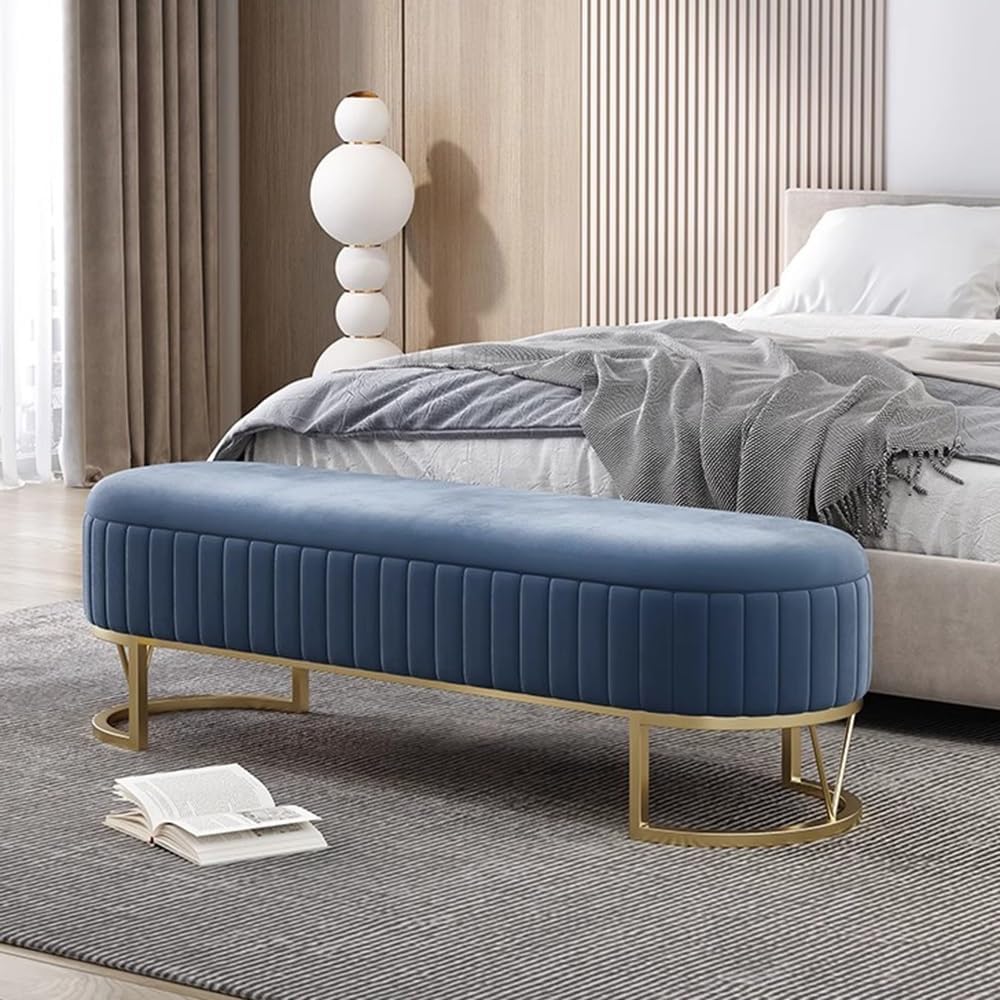 Modern Storage Bench Upholstered Bedside Stool with Metal Legs Modern for Living Room Entryway Entryway(Beige,Small)