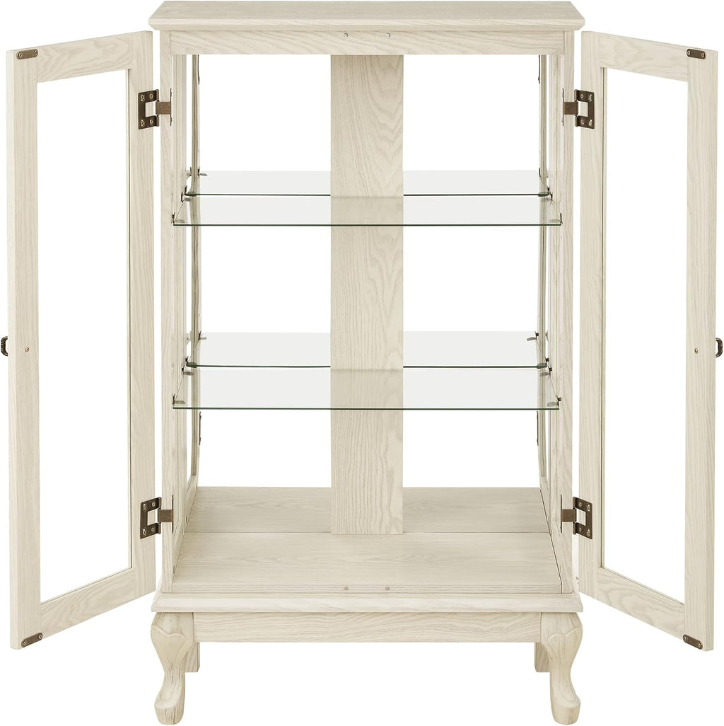 HRVEOCEI Curio Cabinet with Lighted, Display Cabinet with Glass Doors, Corner China Cabinet with Tempered Adjustable Glass Shelves & Carved Decoration(White)