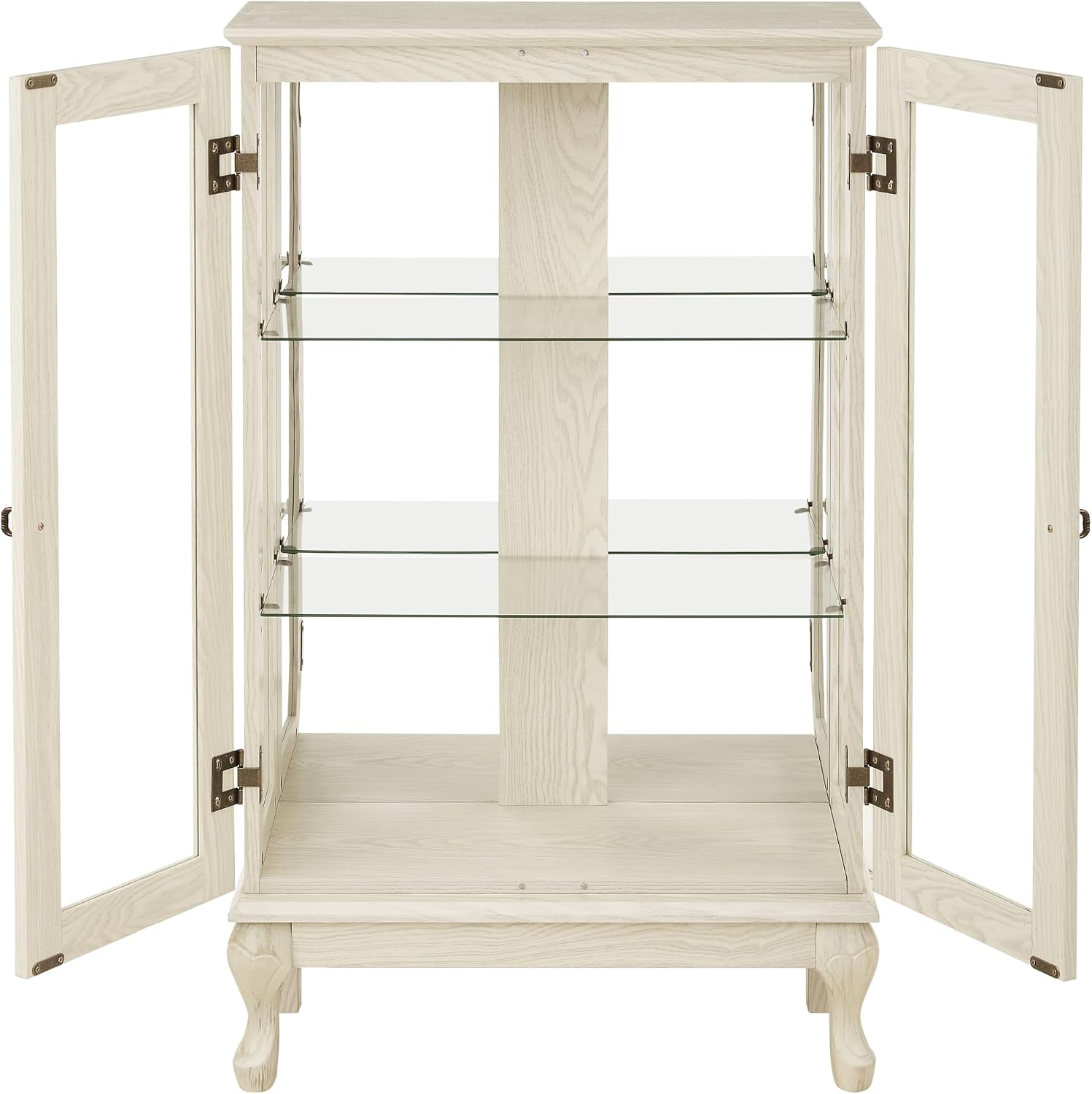 HRVEOCEI Curio Cabinet with Lighted, Display Cabinet with Glass Doors, Corner China Cabinet with Tempered Adjustable Glass Shelves & Carved Decoration(White)