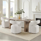 KISLOT Upholstered Dining Chairs Set of 4, Modern Arm Kitchen & Dining Room Chairs with Hidden Casters, Linen Fabric Padded Rolling Chairs, Sturdy Wood Frame, 300 lbs Capacity, Beige