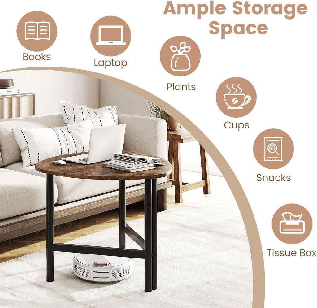 Giantex Triangle End Table, Wood Side Table with Metal Legs, Sofa Couch Accent Tables, Small Coffee Table for Small Space Living Room, Nightstand for Bedroom, Rustic Brown & Black