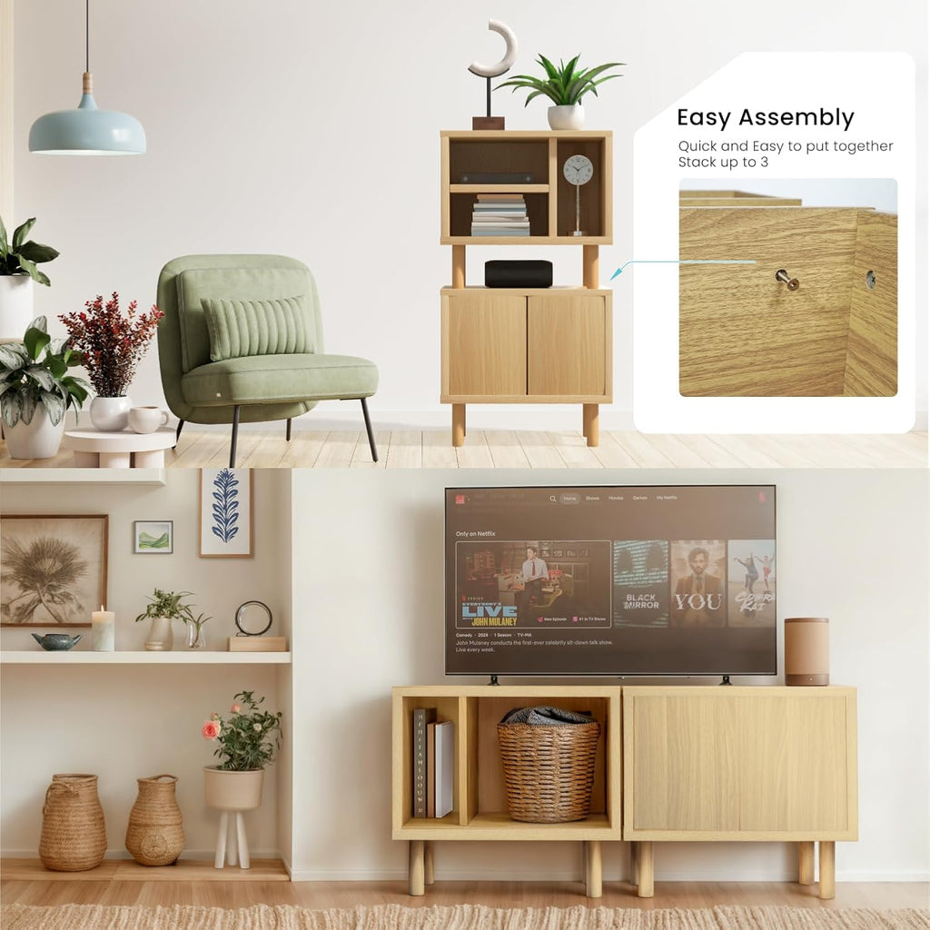 Home Zone Living Stackable Storage Cube End Table with Door or Shelf Options, Modular Bookshelf or Side Table for Living Room or Office