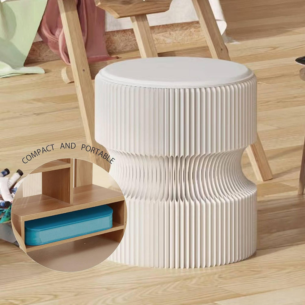 Folding Stool, 660lb Capacity Honeycomb Paper Stool, Eco-Friendly Collapsible Ottoman Side Table, Accordion Design, Portable Sturdy Seat for Home Office Camping Party Mall Booth Gifts, White