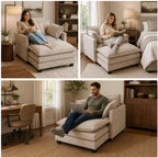 41" Oversized Chair with Ottoman, Chenille Reading Chair and a Half, Deep Seat Comfy Armchair with Pillows for Living Room, Bedroom, Apartment, Home Office (Coffee)