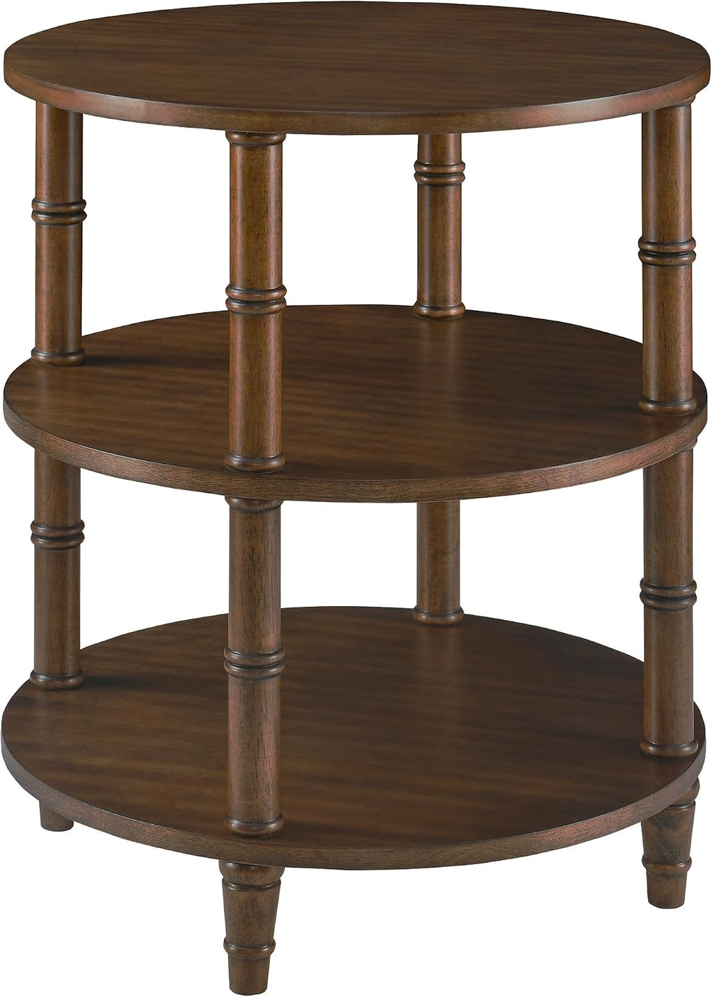 Round End Table with Storage Shelf, 19.7" High Sofa Side Table- with Bamboo Design, 3-Tier Beside Tables, Modern Telephone Tables- for Living Room, Corner, No-Tools Assembly, Walnut YBZ-D4166-LWA