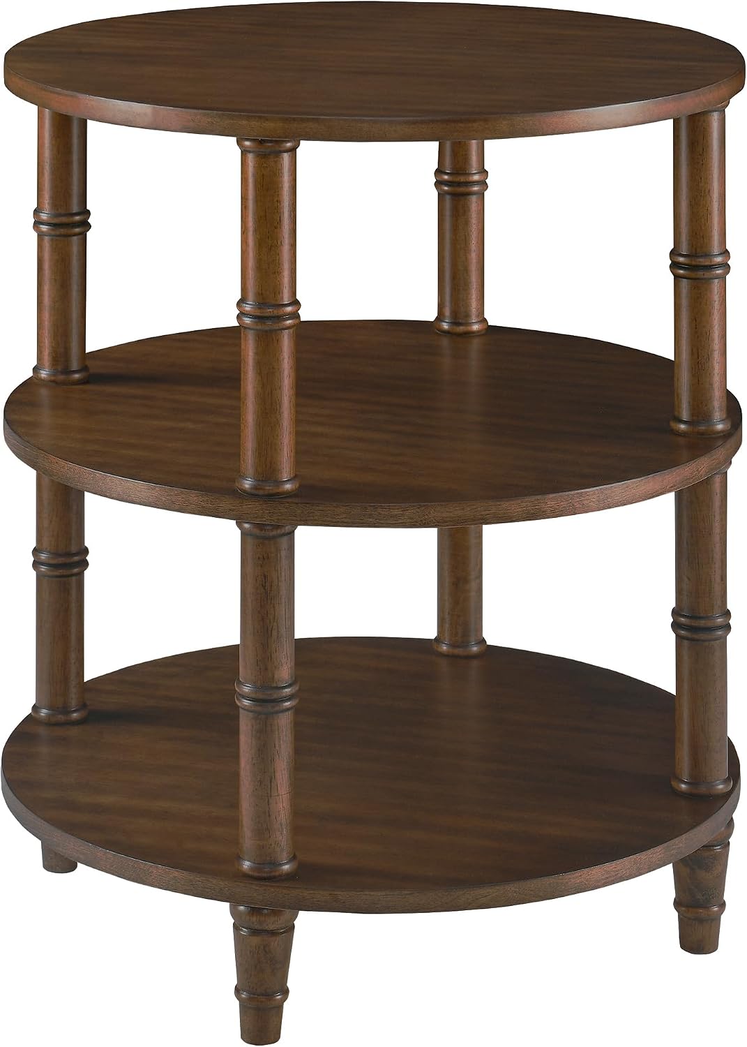 Round End Table with Storage Shelf, 19.7" High Sofa Side Table- with Bamboo Design, 3-Tier Beside Tables, Modern Telephone Tables- for Living Room, Corner, No-Tools Assembly, Walnut YBZ-D4166-LWA