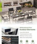 Outdoor Dining Set for 6, Patio Table and Chairs Set with Umbrella Hole, 7 Pieces HDPS + Aluminum Outdoor Furniture Sets for Patio, Garden (Charcoal)