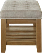 24KF Large Rectangular Upholstered Tufted Linen Fabric Ottoman Bench, Padded Bench with Solid Wood Shelf-Linen
