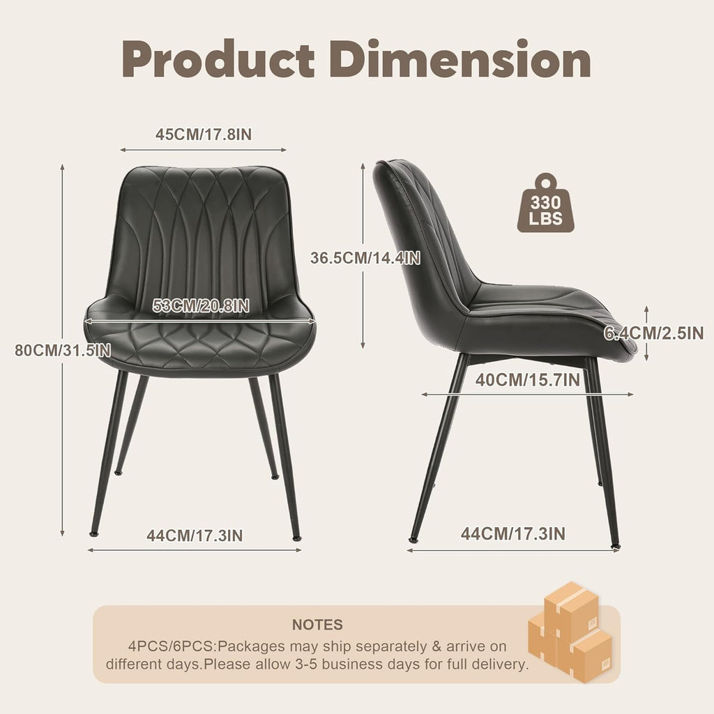 GarveeHome Dining Chairs Set of 6, Modern Dining Room Chairs with Thick Cushions, Upholstered Faux Leather Cushion Seat and Sturdy Metal Legs, Kitchen Side Armless Chair Black