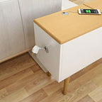 Modern Side Table with Drawers - Wood Home Office Storage End Table, 2-Tone Natural Wood/White Finish