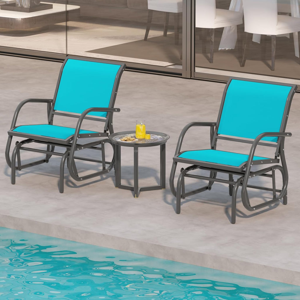 Giantex Swing Glider Chair W/Study Metal Frame Comfortable Patio Chair Love-Seat for Garden, Porch, Backyard, Poolside, Lawn Outdoor Rocking Chair (1, Turquoise)
