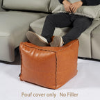 Pouf Ottoman, Unstuffed Pouf Cover, Handmade Faux PU Leather Moroccan, Orange Brown 17.7" Square, Foot Rest for Living Room, Floor Chair Gifts for Men Women, (Only Cover)