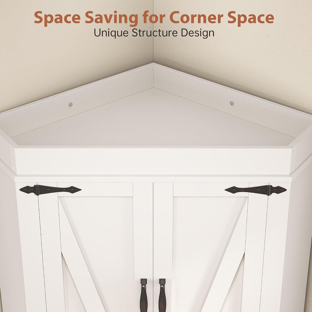Corner Cabinet,71'' Kitchen Pantry Storage Cabinet with 4 Doors and Shelves, Tall Food Pantry Storage Cabinet Farmhouse Furniture for Kitchen Dining Room, White