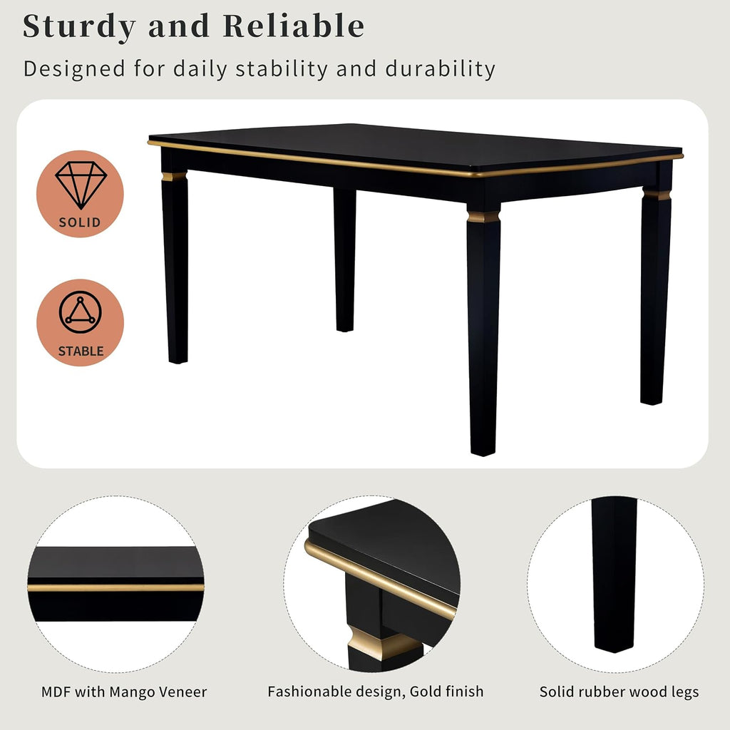 Harper & Bright Designs 6-Piece Kitchen Dining Table Chairs Set, 60" Rectangular Table and 4 High-Back Tufted Chairs & 1 Bench for Dining Room and Kitchen (Black)