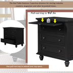 3-Drawer Storage Wood Cabinet, End Table Set of Two with Pull Out Tray As A Bedside Table, A Sofa Side Table, Or As A Decorative Piece for Living Room Or Study Room (Black-09)