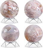 Natural Cherry Blossom Agate Crystal Ball with Acrylic Display Base, 71-80mm Polished Stone Feng Shui Crystal Sphere Meditation Decoration for Home & Office