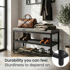 Luxe L 100% Faux Fur Shoe Storage Bench for Entryway, Compact Bench with Multi-Tier Shoe Rack, Space-Saving Small Entryway Bench with Storage Shelf, Ideal for Living Room, Hallway - Charcoal