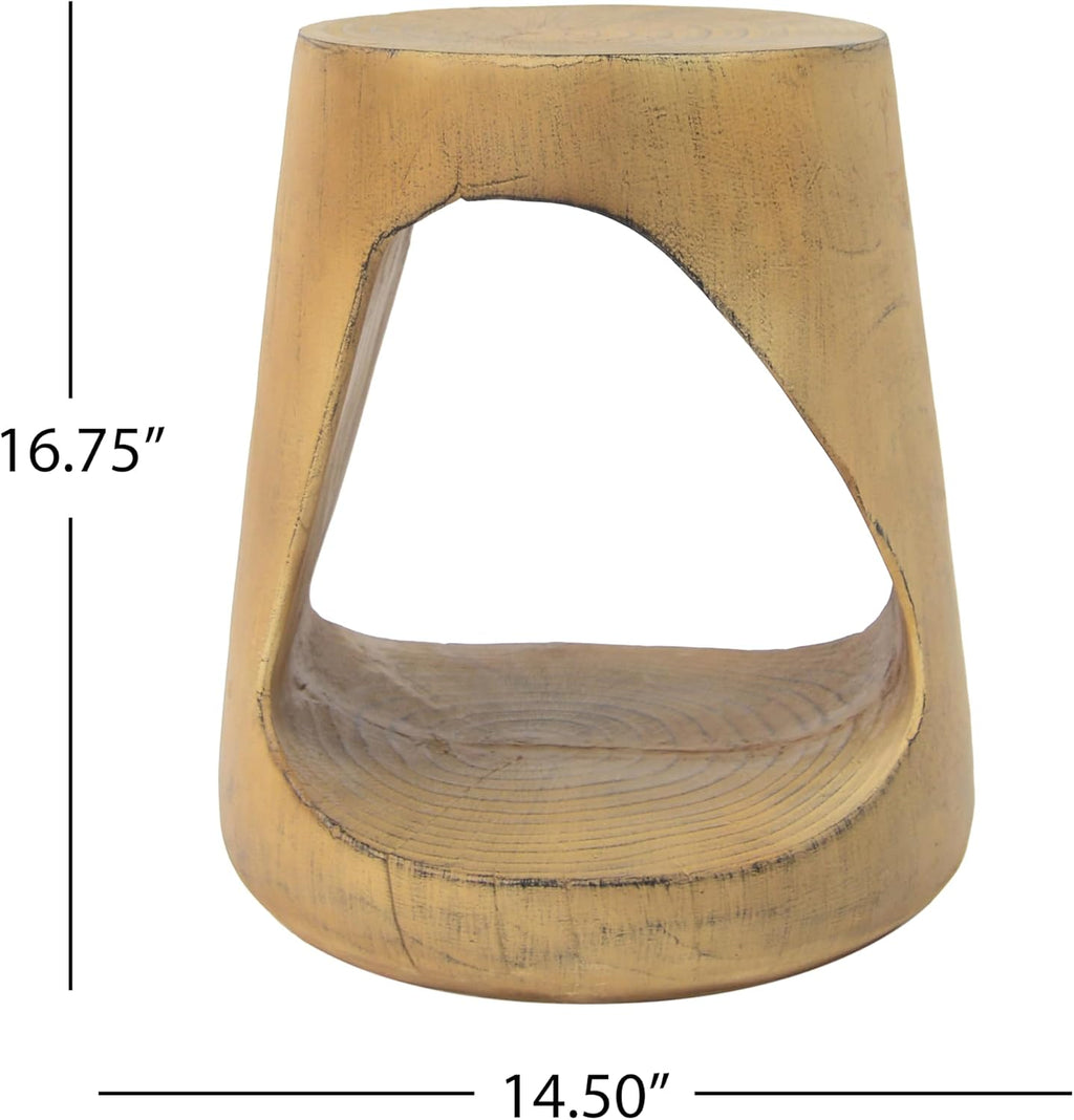 SSLin Round Hollow Side Table Distressed Brown Wood Grain End Table Fully Assembled Magnesium Oxide Accent Table for Living Room Indoor Outdoor